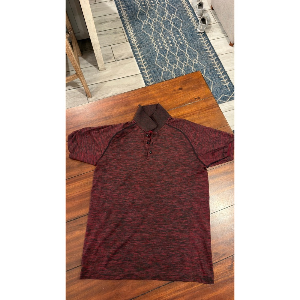 Lululemon Metal Vent Tech Polo Shirt Mens Large Burgundy Space Dye Short Sleeve